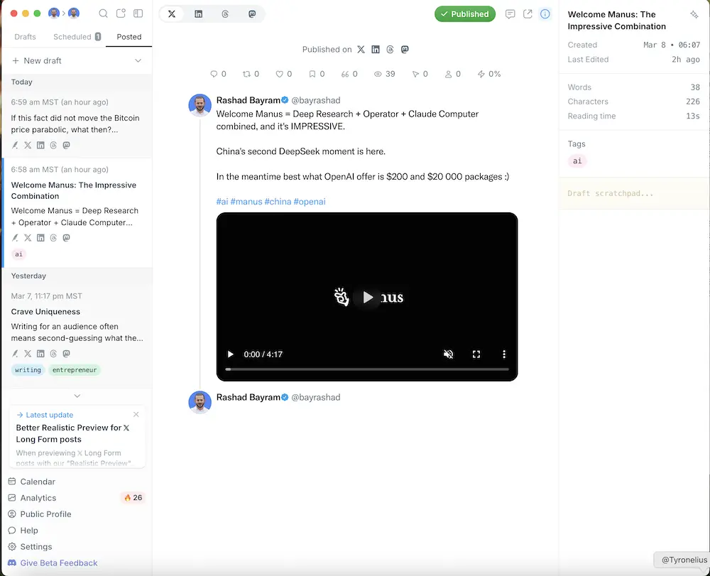 typefully social media marketing planner dashboard
